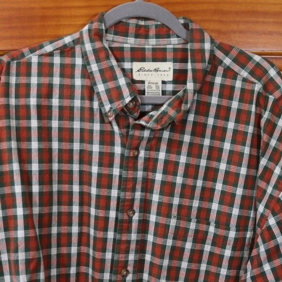 Eddie Bauer Mens Christmas Plaid Red & Green 100% Cotton Button Up Shirt XXL - Picture 5 of 13